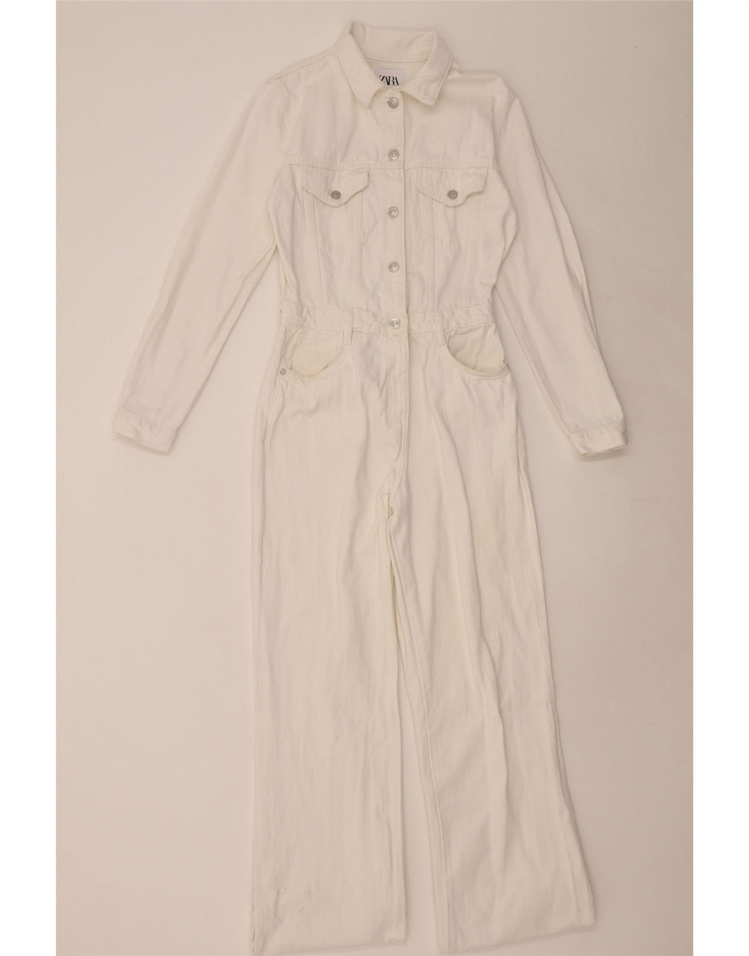 Zara Combinaison en jean pour femme UK 14 Grand coton blanc