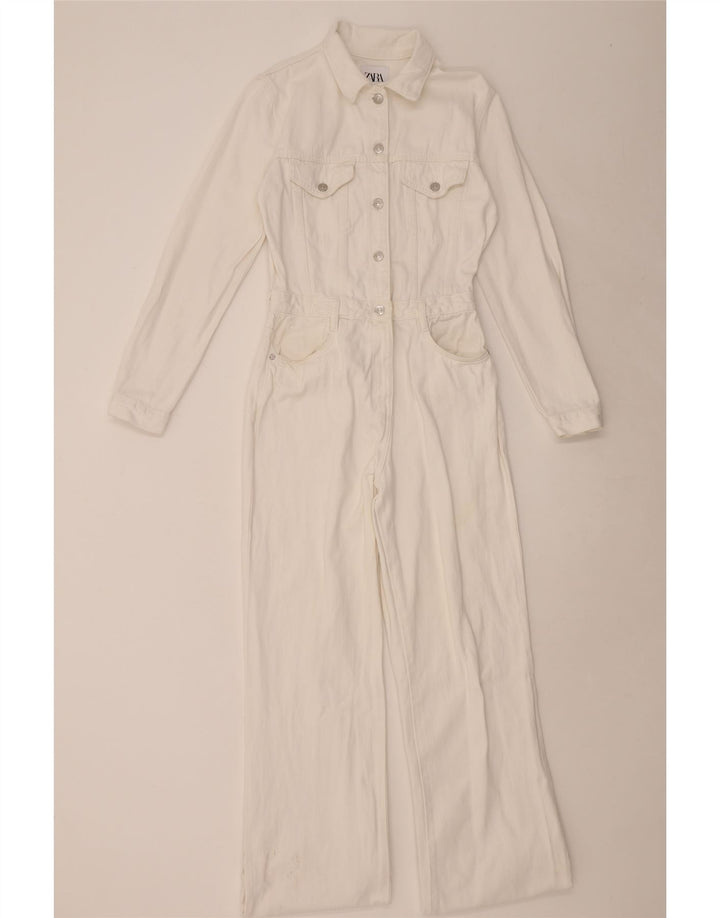Zara Combinaison en jean pour femme UK 14 Grand coton blanc