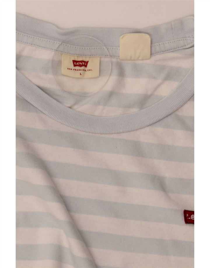 Levi's T-Shirt Femme UK 16 Large Bleu Rayé