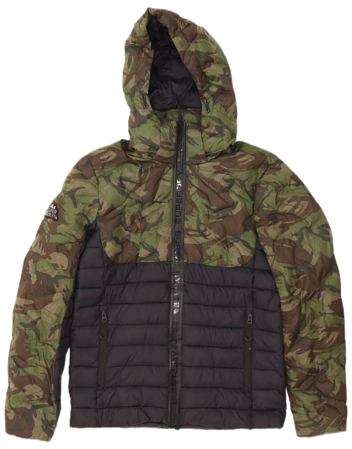 Superdry Veste matelassée à capuche pour hommes UK 38 Polyester vert camouflage moyen