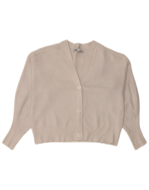 Zara Womens Crop Cardigan Pull UK 14 Moyen Blanc