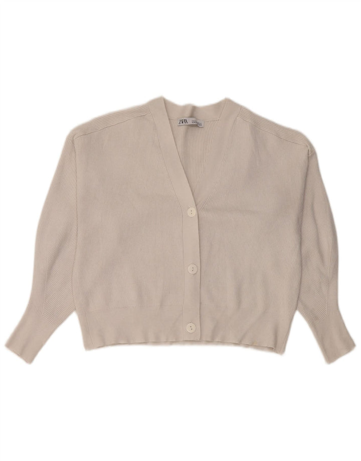Zara Womens Crop Cardigan Pull UK 14 Moyen Blanc