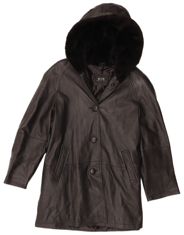 Joy Manteau en cuir surdimensionné à capuche pour femme EU 40 Noir moyen