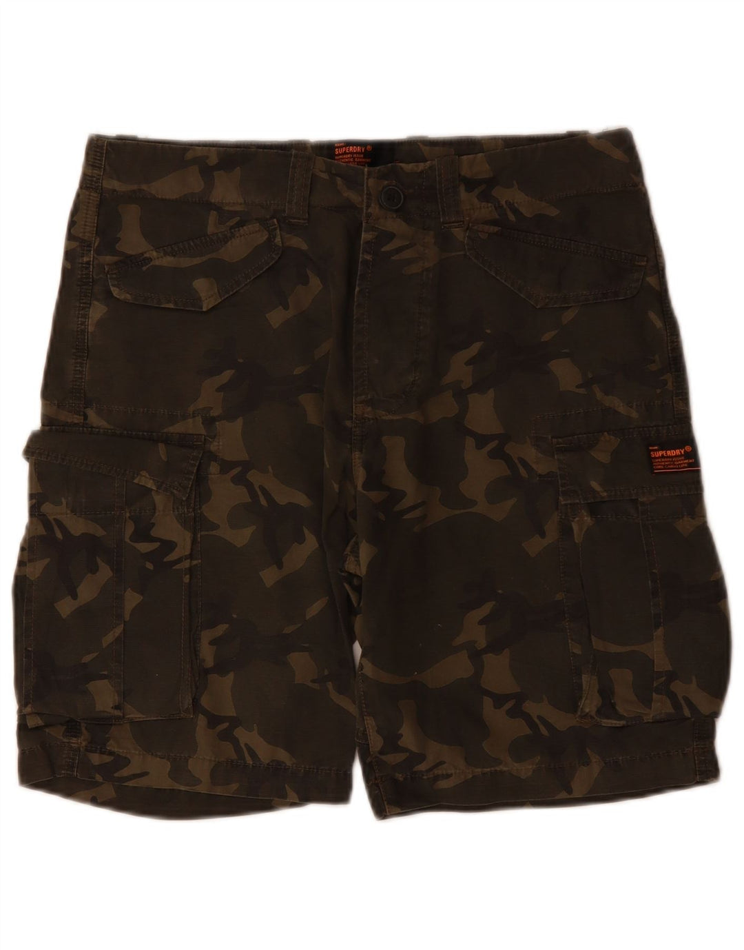 SUPERDRY Short Cargo Homme W29 Petit Kaki Camouflage Coton