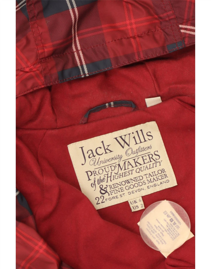 JACK WILLS Veste de pluie surdimensionnée à capuche pour femme UK 6 XS Rouge à carreaux en polyester