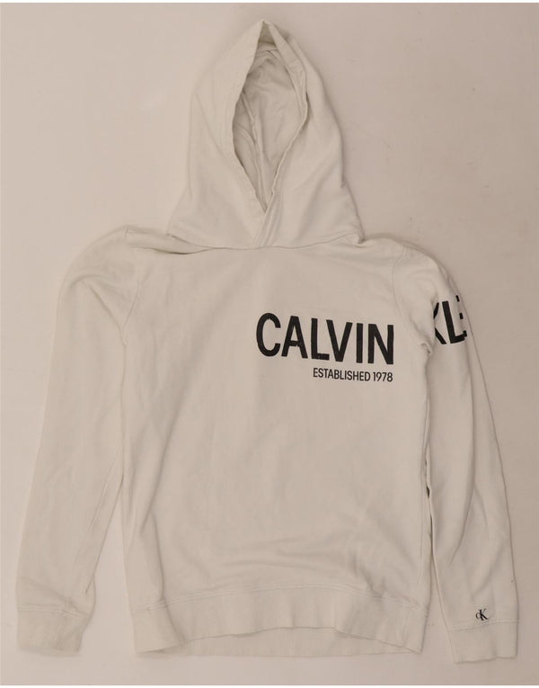 Calvin Klein Jeans Pull à capuche graphique pour garçon 15-16 ans Blanc Coton
