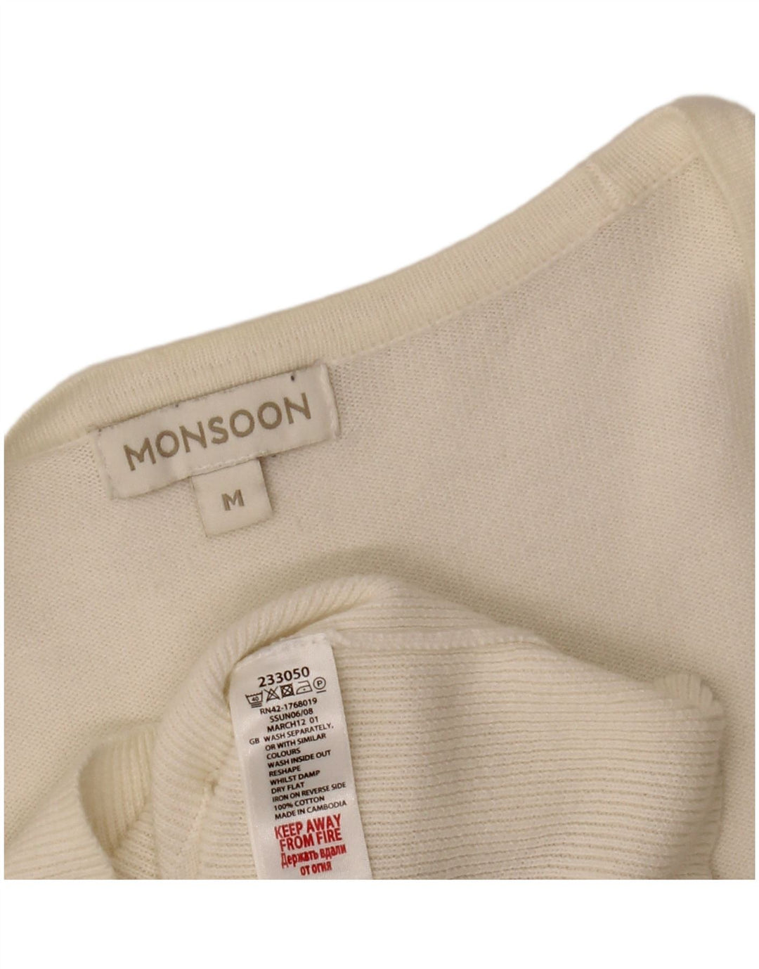 MONSOON Cardigan à manches 3/4 pour femme UK 12 en coton blanc moyen