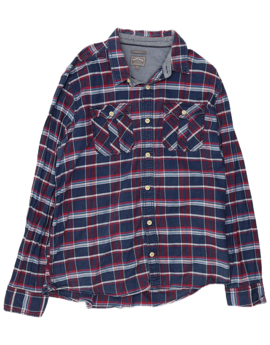 Fat Face Chemise en flanelle coupe classique pour homme XL Bleu à carreaux en coton