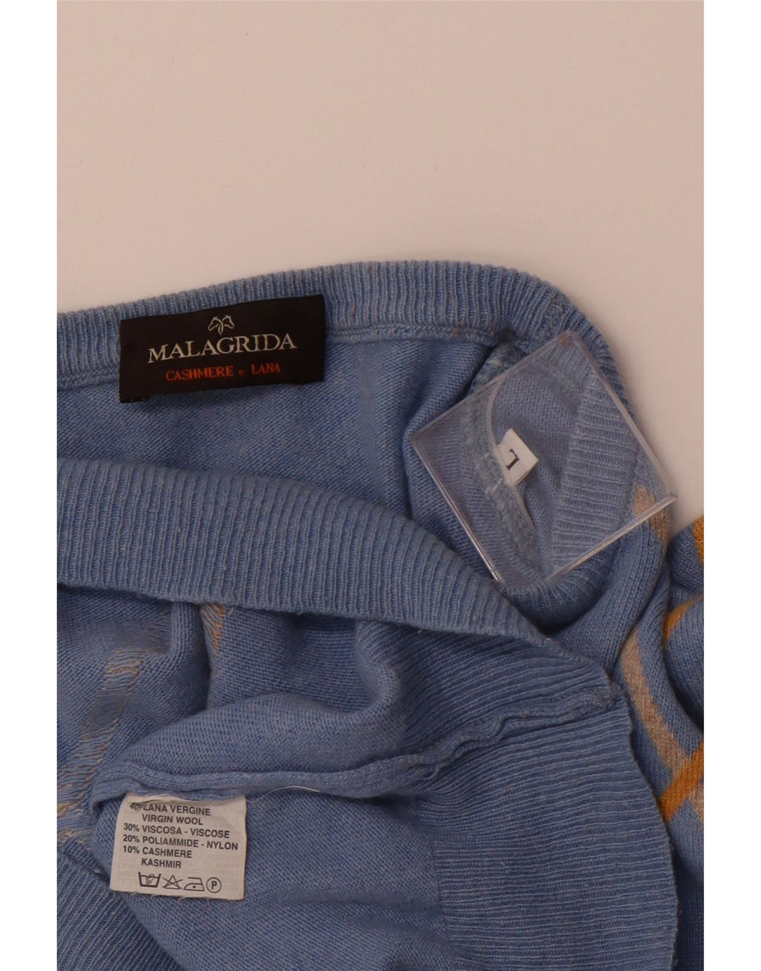 MALAGRIDA Pull à col rond pour homme, grand, bleu, argyle/diamant