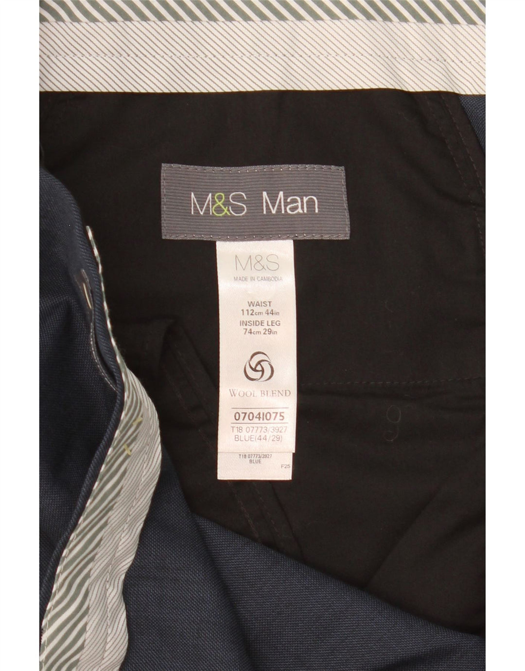MARKS & SPENCER Pantalon de Costume Droit Homme W44 L29 Bleu Polyester