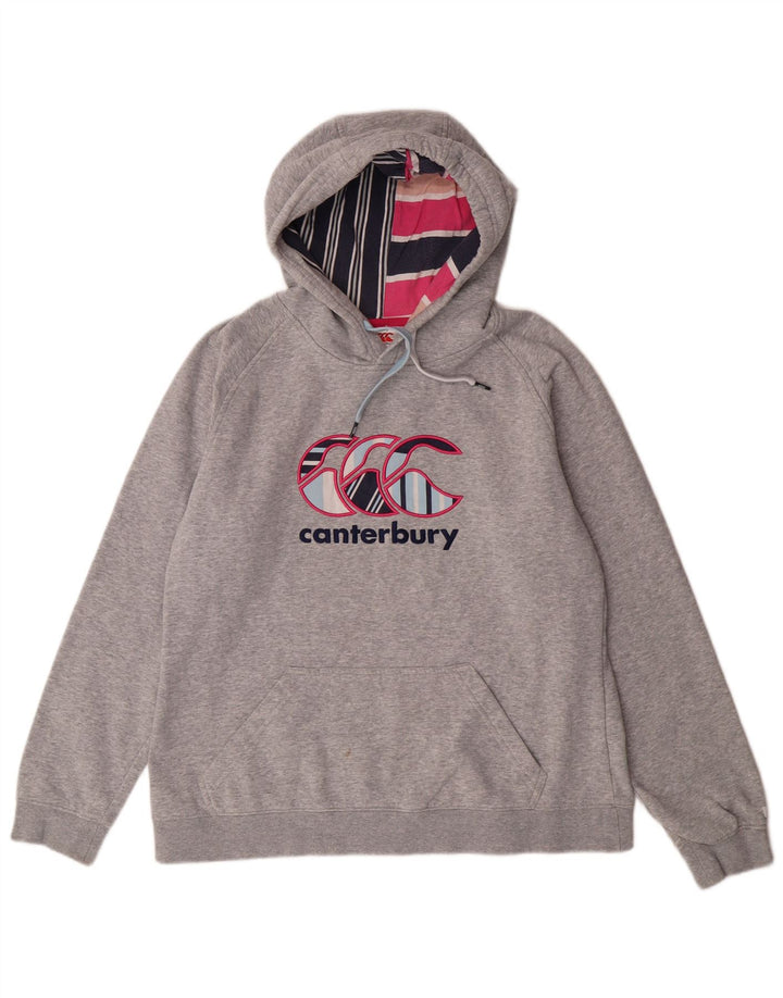 CANTERBURY Pull à capuche graphique pour femme UK 14 Grand coton gris