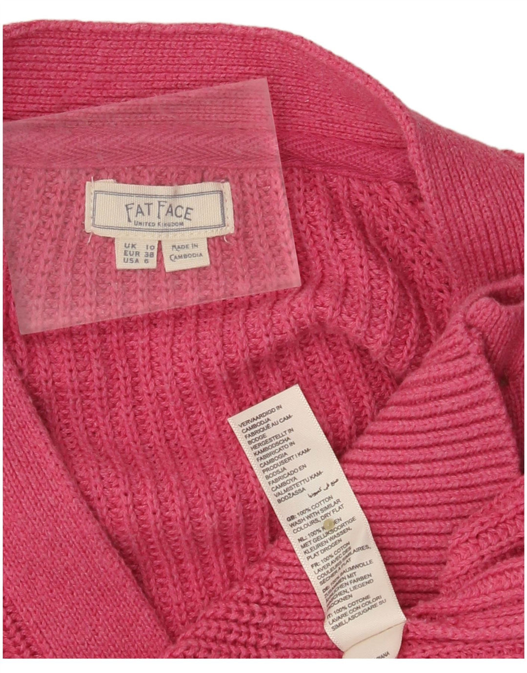 FAT FACE Cardigan surdimensionné pour femme UK 10 Petit coton rose