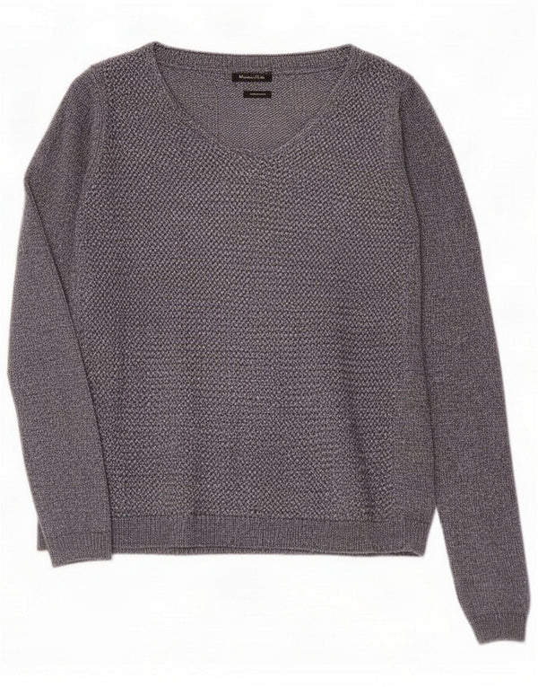 Massimo Dutti Pull col en V pour femme UK 10 Small Bleu marine moucheté