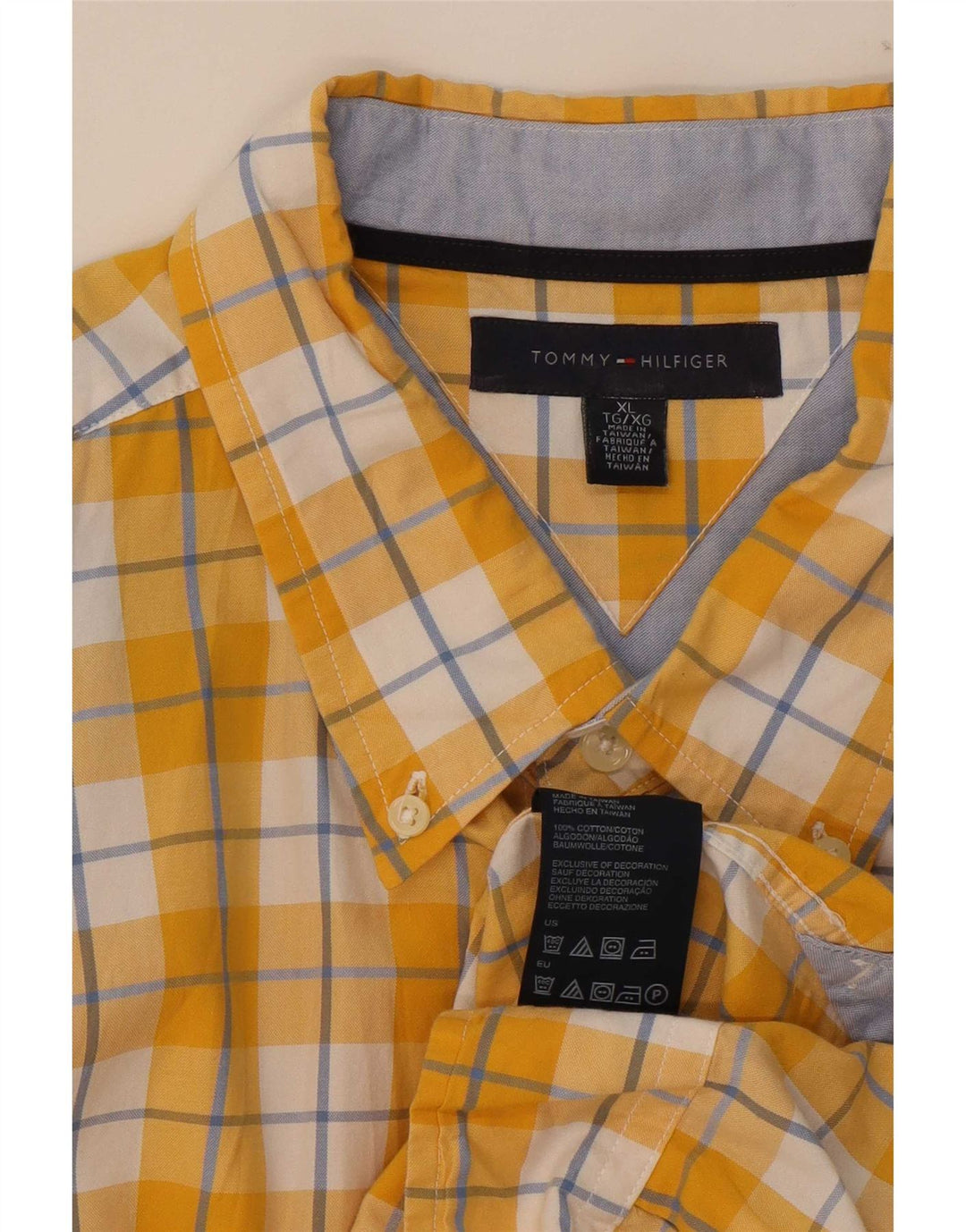 Tommy Hilfiger Chemise Homme XL Jaune Carreaux Coton