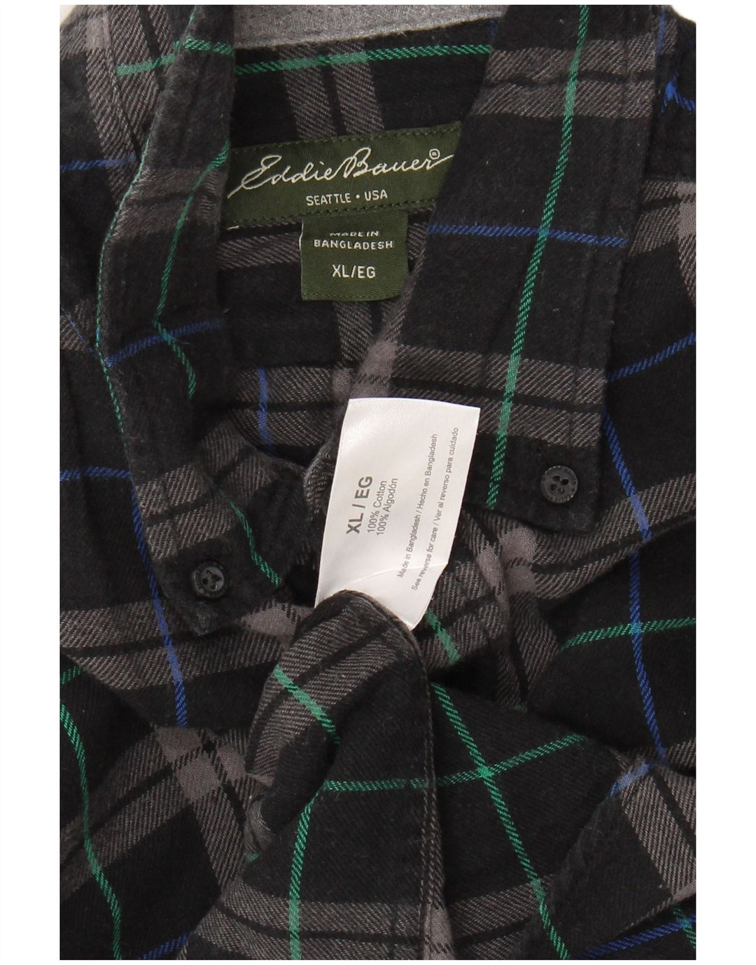 EDDIE BAUER Chemise en flanelle pour homme XL en coton à carreaux noirs