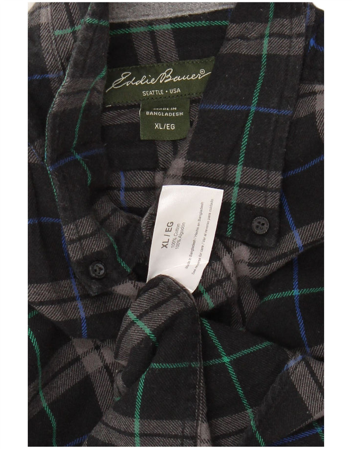 EDDIE BAUER Chemise en flanelle pour homme XL en coton à carreaux noirs