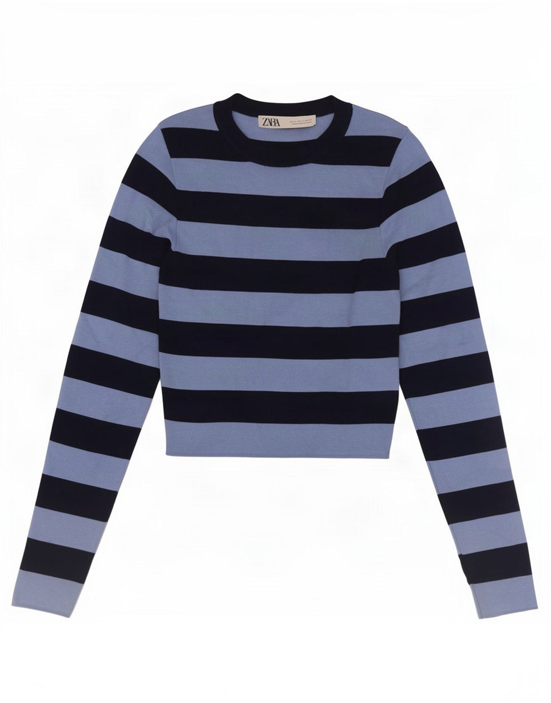 Zara Womens Crop Top Manches Longues UK 8 Petit Bleu Rayé