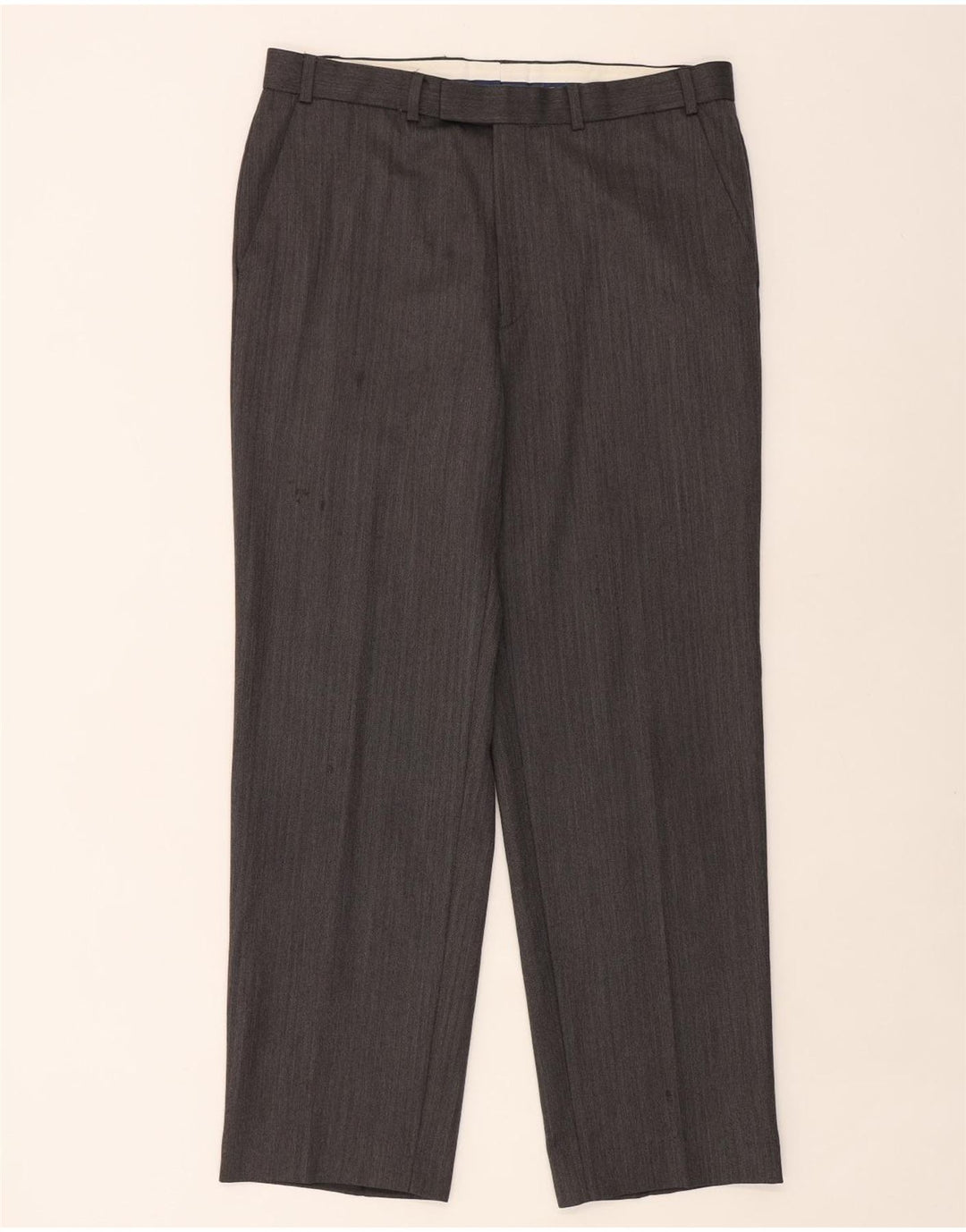 Marks & Spencer Pantalon de Costume Droit Homme W36 L31 Laine à Chevrons Gris