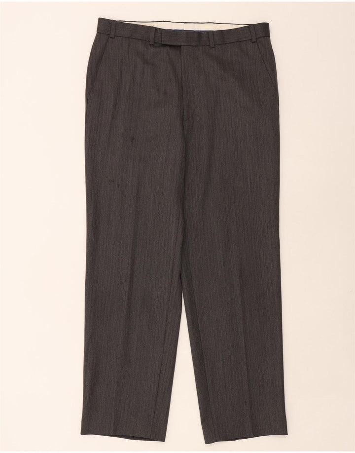 Marks & Spencer Pantalon de Costume Droit Homme W36 L31 Laine à Chevrons Gris