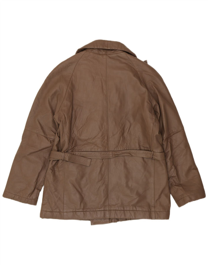 Manteau en cuir à double boutonnage vintage pour hommes IT 56 3XL Marron