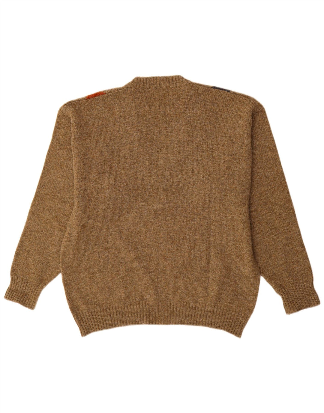 vintage Homme Col V Pull Pull Marron Moyen Argyle/Diamant