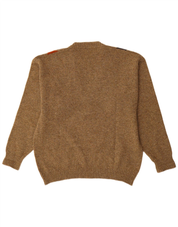 vintage Homme Col V Pull Pull Marron Moyen Argyle/Diamant