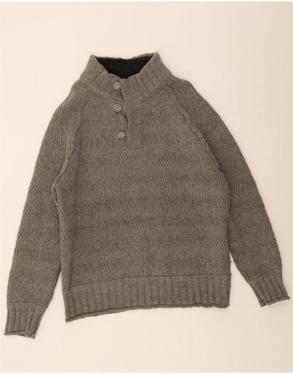 FAT FACE Pull à col boutonné pour homme 2XL Gris Laine à chevrons