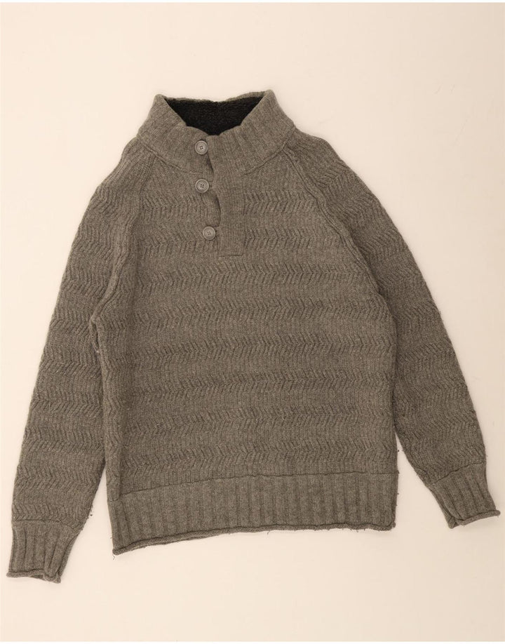 FAT FACE Pull à col boutonné pour homme 2XL Gris Laine à chevrons