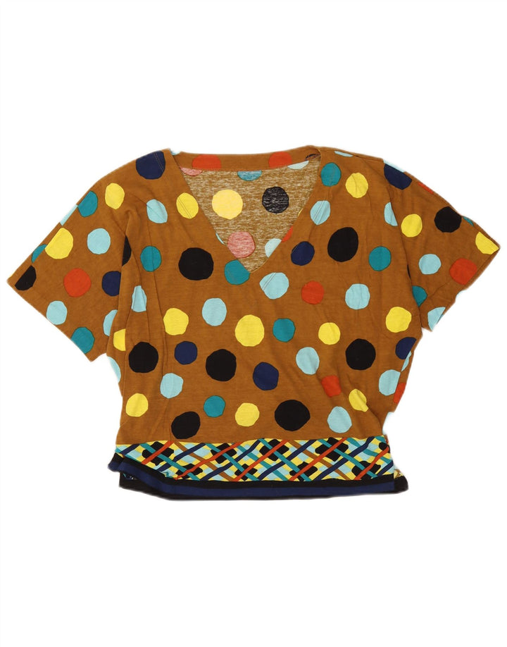 vintage Femme Blouse Top UK 16 Grand Pois Brun