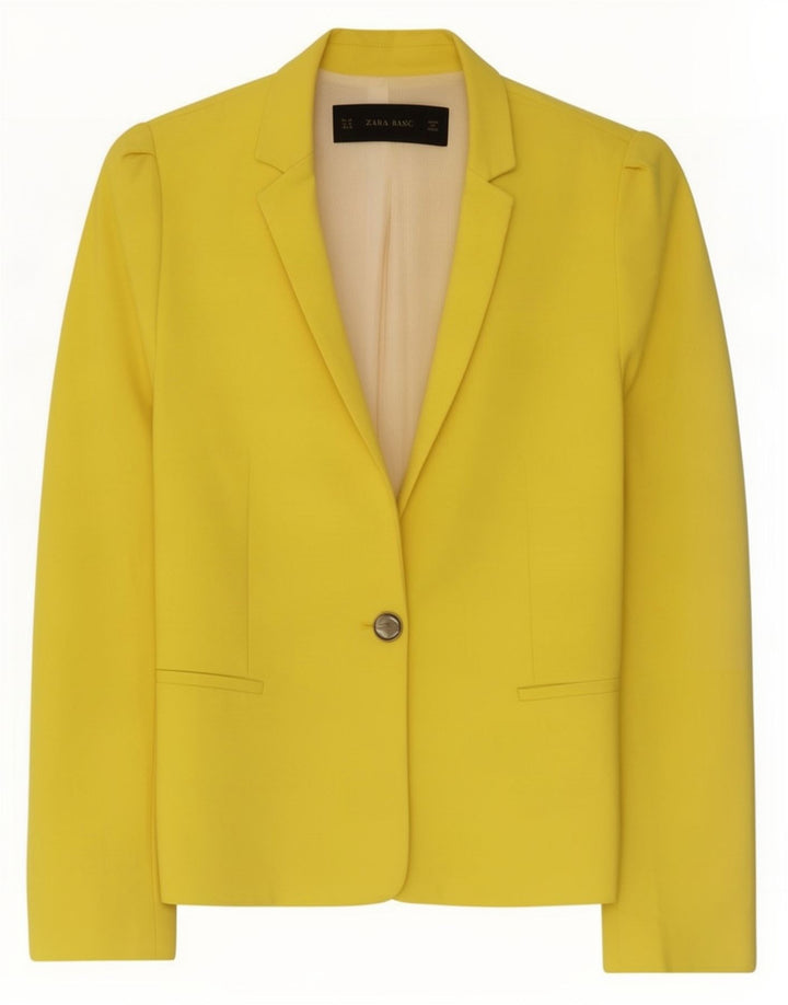 Zara Veste Blazer 1 Bouton Femme UK 12 Polyester Jaune Moyen