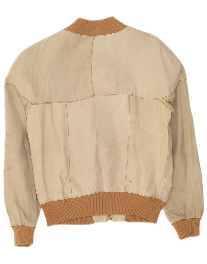 Veste en cuir Bomber femme vintage UK 14 Beige moyen
