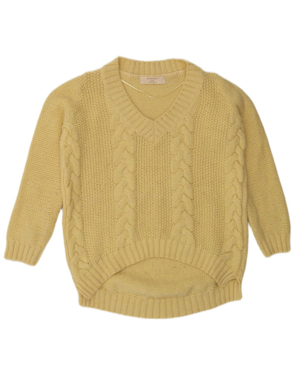 Zara Pull col V pour femme UK 14 Jaune moyen