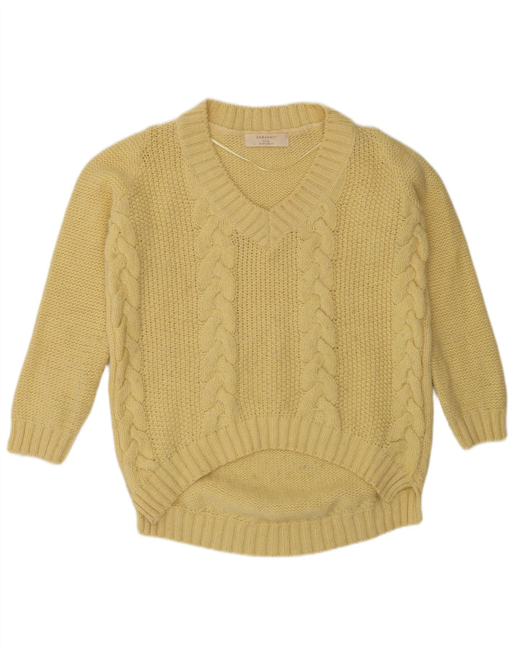 Zara Pull col V pour femme UK 14 Jaune moyen