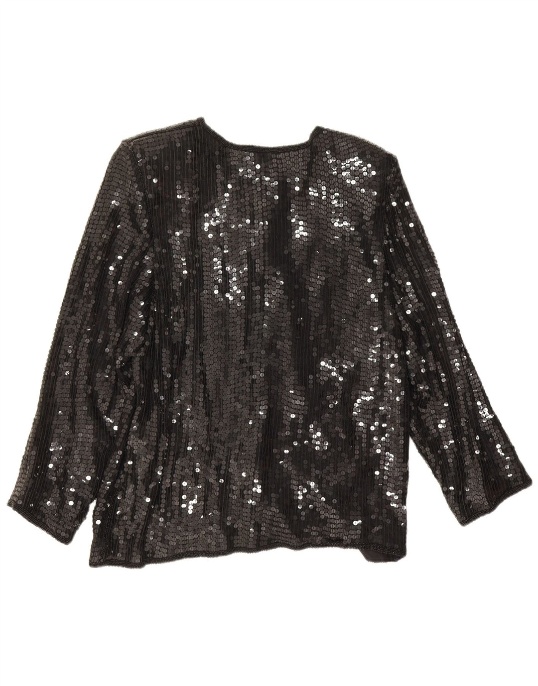 Chemisier chemise à paillettes femme vintage UK 14 soie noire moyenne