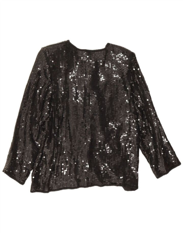 Chemisier chemise à paillettes femme vintage UK 14 soie noire moyenne