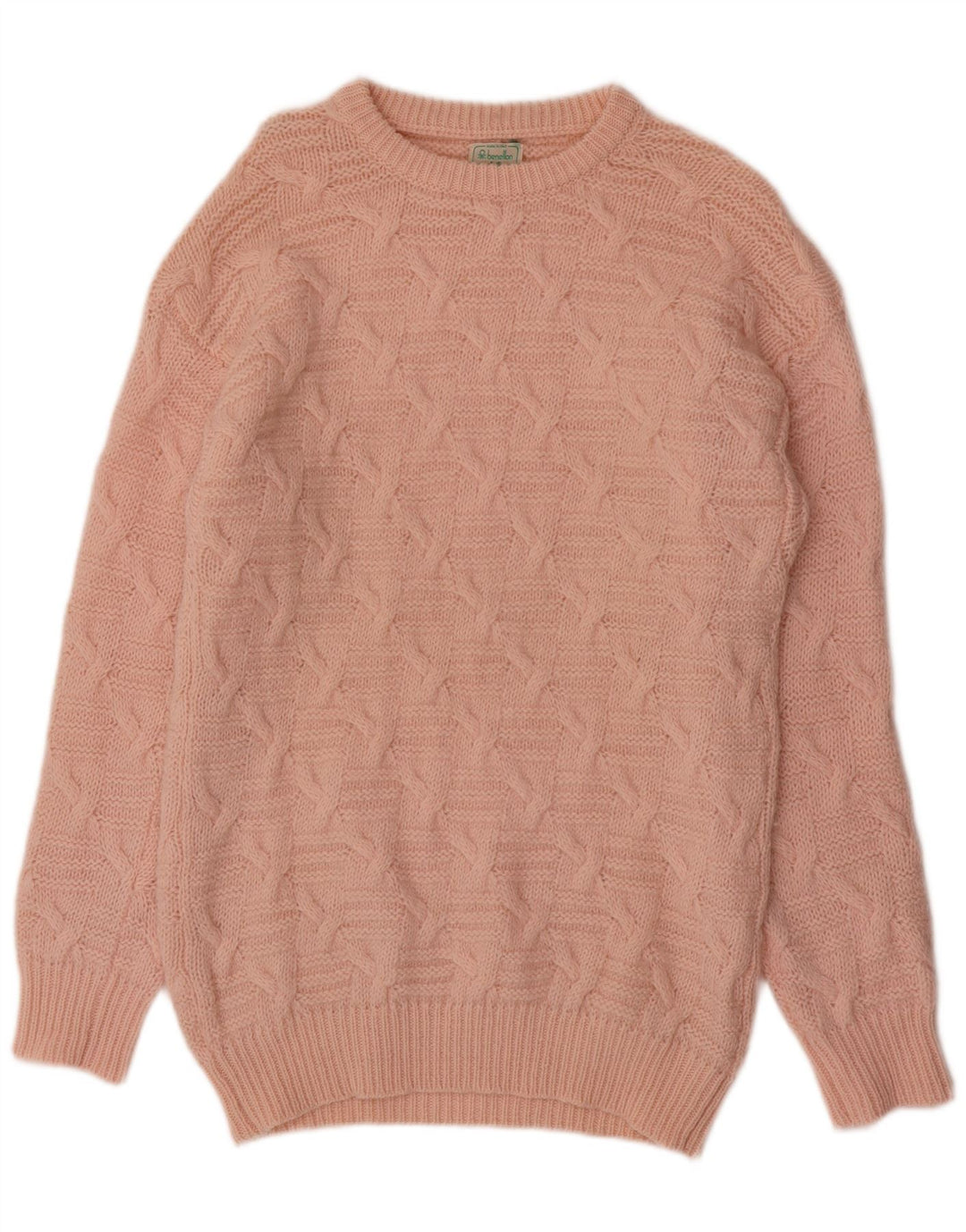 BENETTON Pull col bateau pour femme UK 12 Laine rose moyen