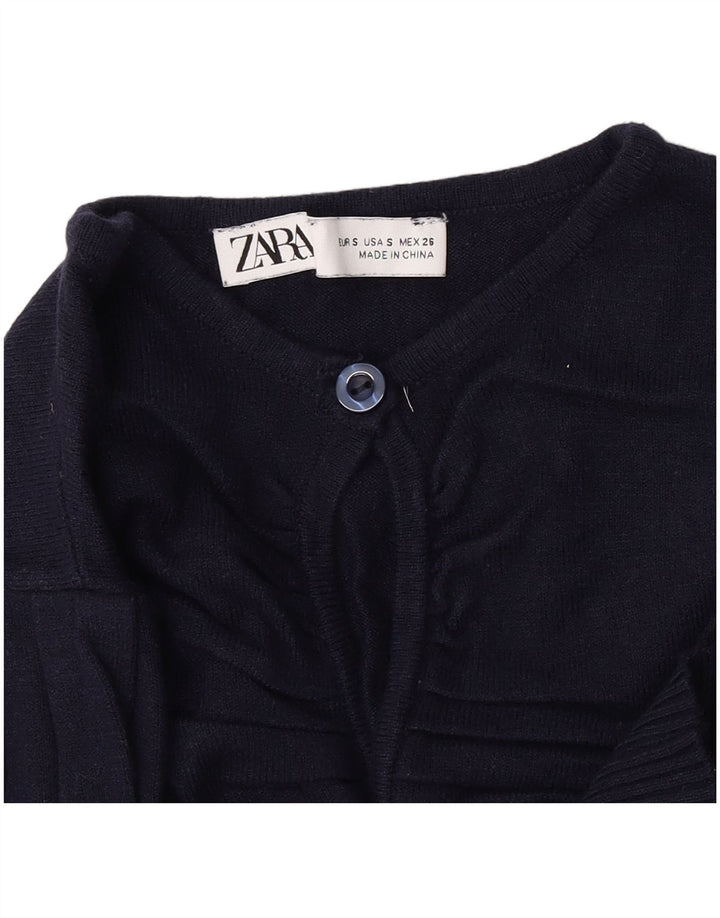 Zara Pull court à col boutonné pour femme UK 8 Petit Bleu marine