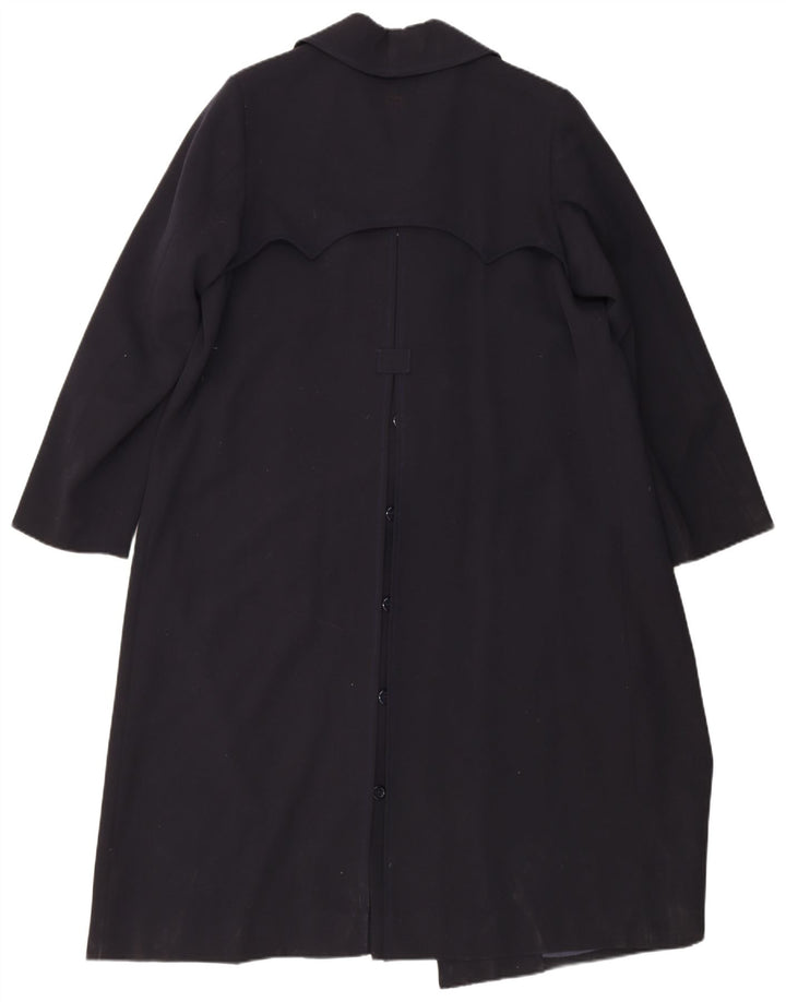 vintage Femme Double Breasted Trench Coat UK 14 Bleu Marine Moyen