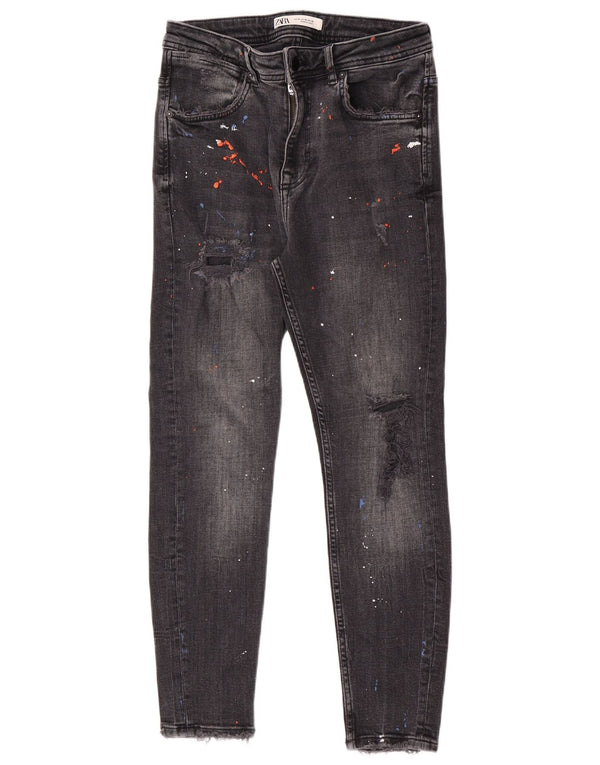 Zara Jeans skinny en détresse pour hommes EU 38 Small W30 L27 Coton tacheté noir