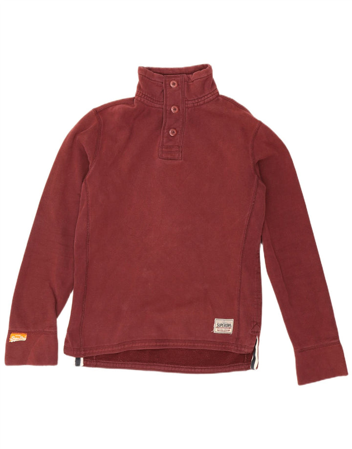 Superdry Sweat-shirt à col boutonné en coton bordeaux moyen pour homme