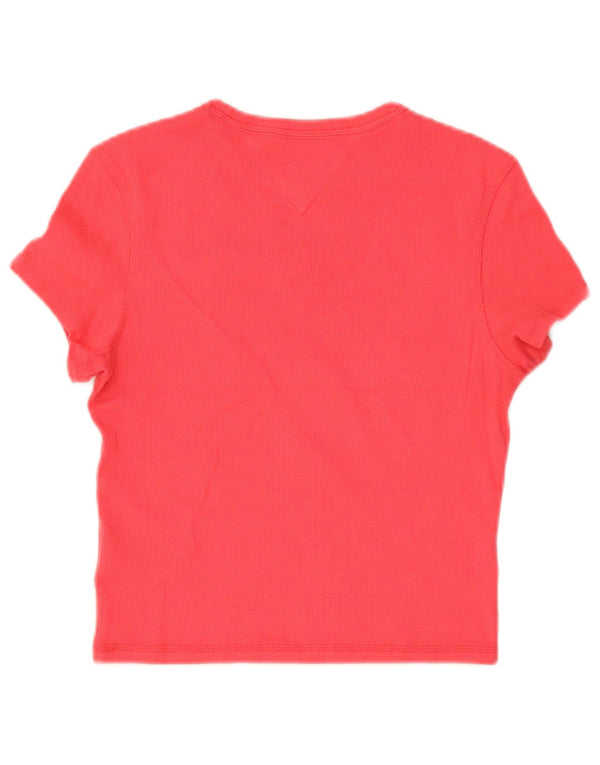 Tommy Hilfiger Womens Crop Graphic T-Shirt Top UK 12 Medium Pink Cotton