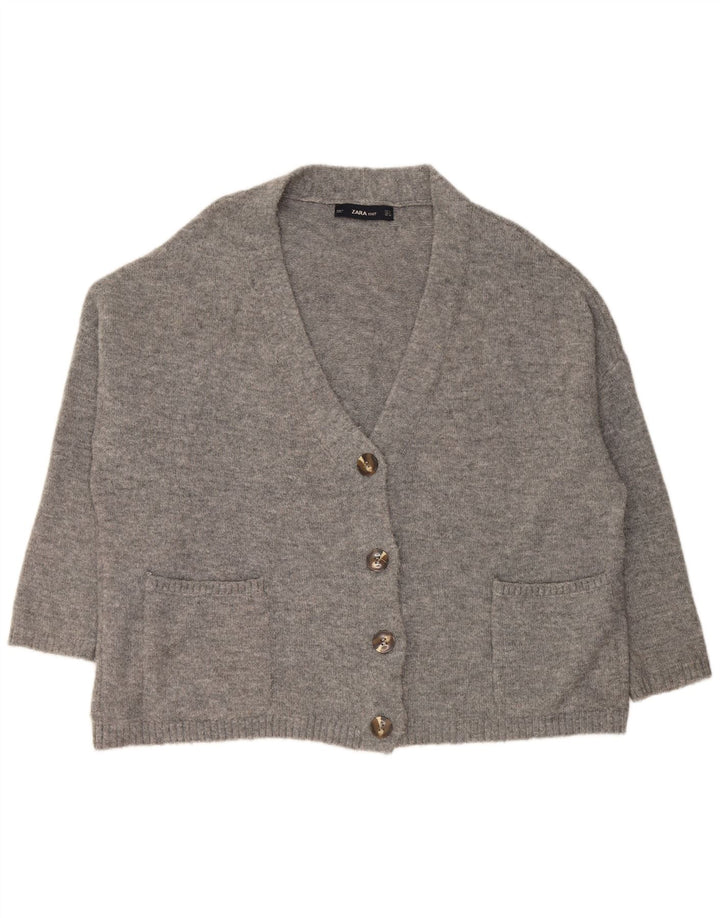 Zara Womens Cardigan Oversize Pull UK 10 Petit Gris Acrylique