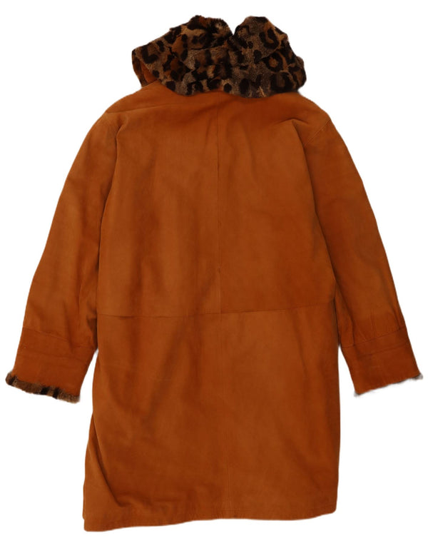 vintage Femmes Oversize Cuir Shearling Coat EU 42 Grand Shearling Brun