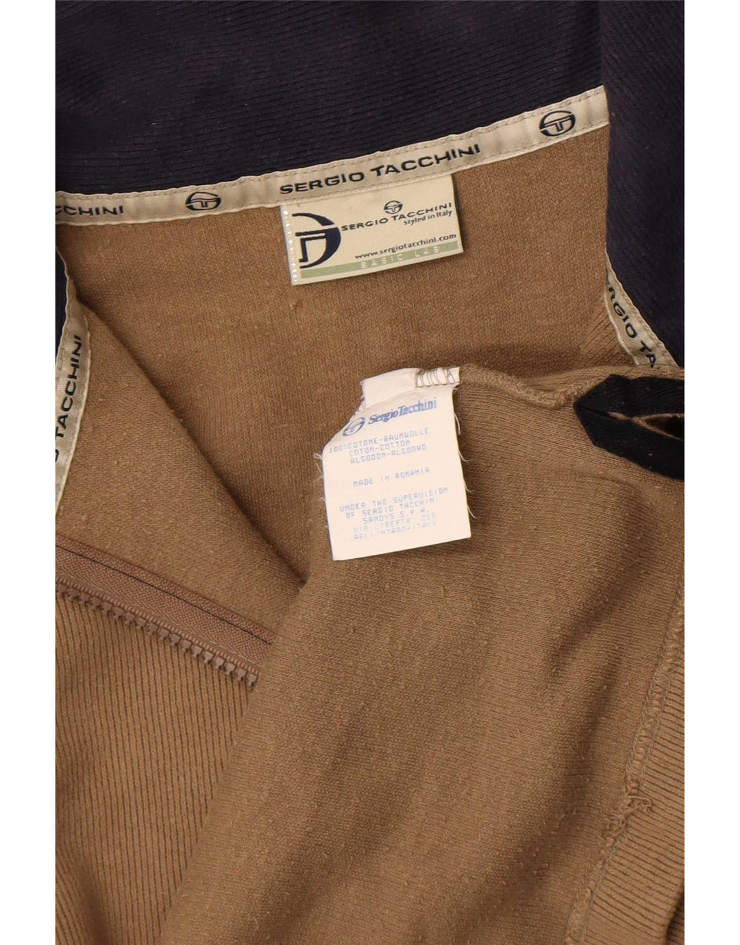 Sergio Tacchini Sweat-shirt à col zippé pour homme en coton beige moyen