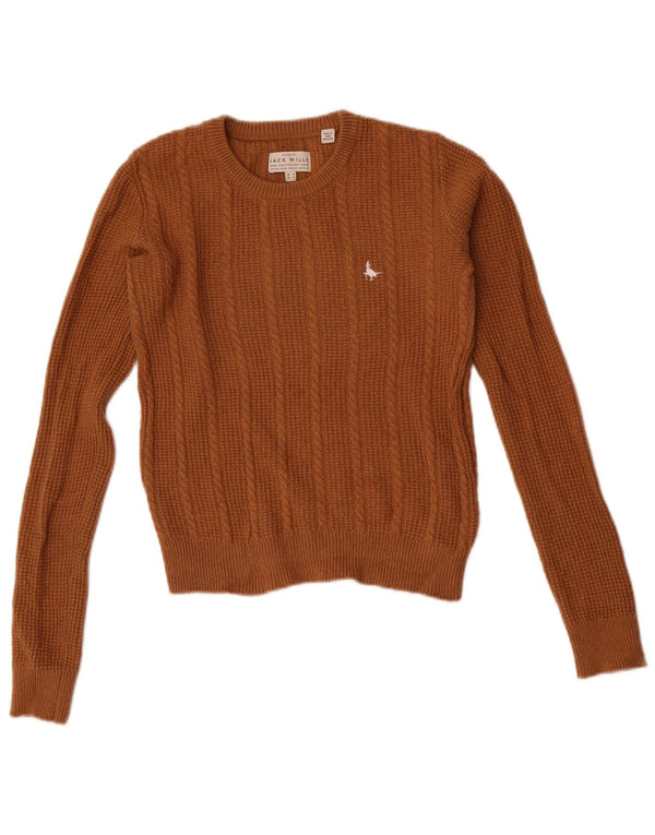 Jack Wills Pull court à col rond pour femme UK 8 Petite laine marron