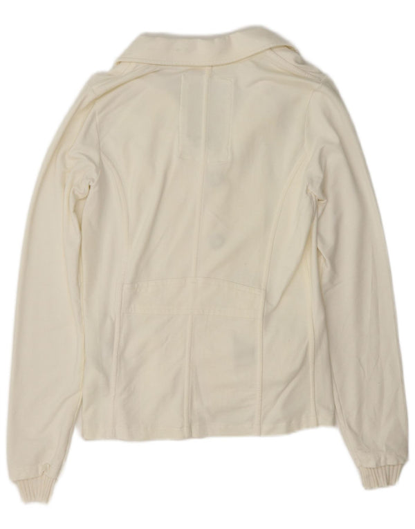 Woolrich Veste Blazer 3 Boutons Femme UK 12 Moyen Blanc Cassé Coton