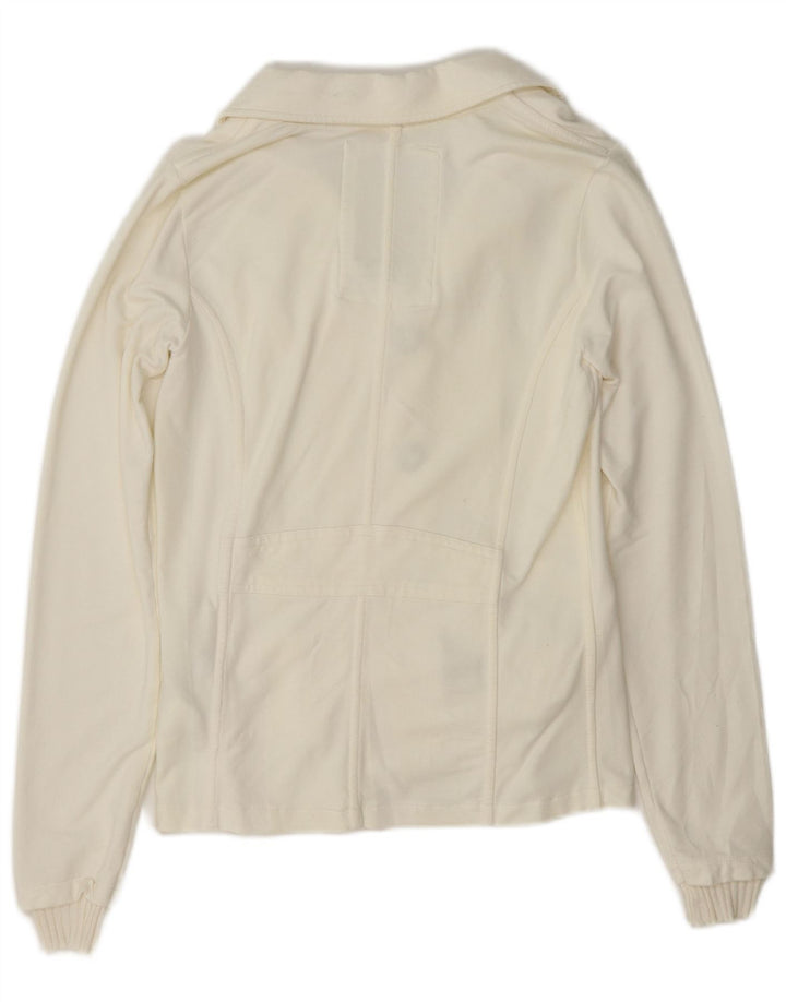 Woolrich Veste Blazer 3 Boutons Femme UK 12 Moyen Blanc Cassé Coton