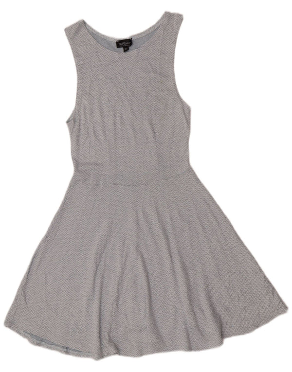 Topshop Robe trapèze sans manches pour femme UK 42 Bleu moyen Chevron Viscose