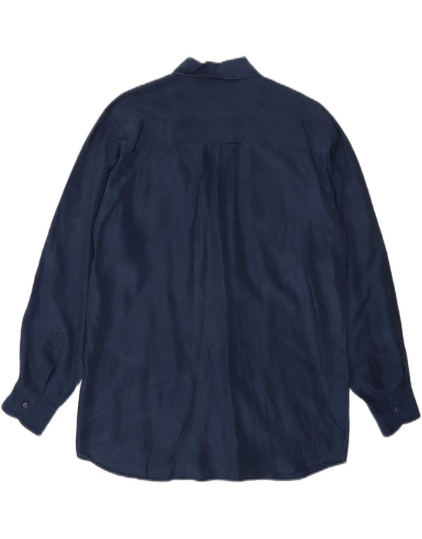 VINTAGE Womens Oversized Shirt UK 10 Small Navy Blue Silk