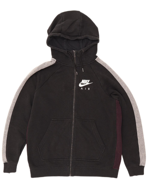 NIKE Pull à capuche zippé pour femme UK 14 Coton color block noir moyen